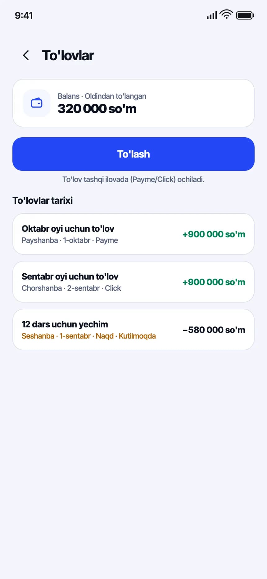 Ilmus O'quvchi: To'lovlar