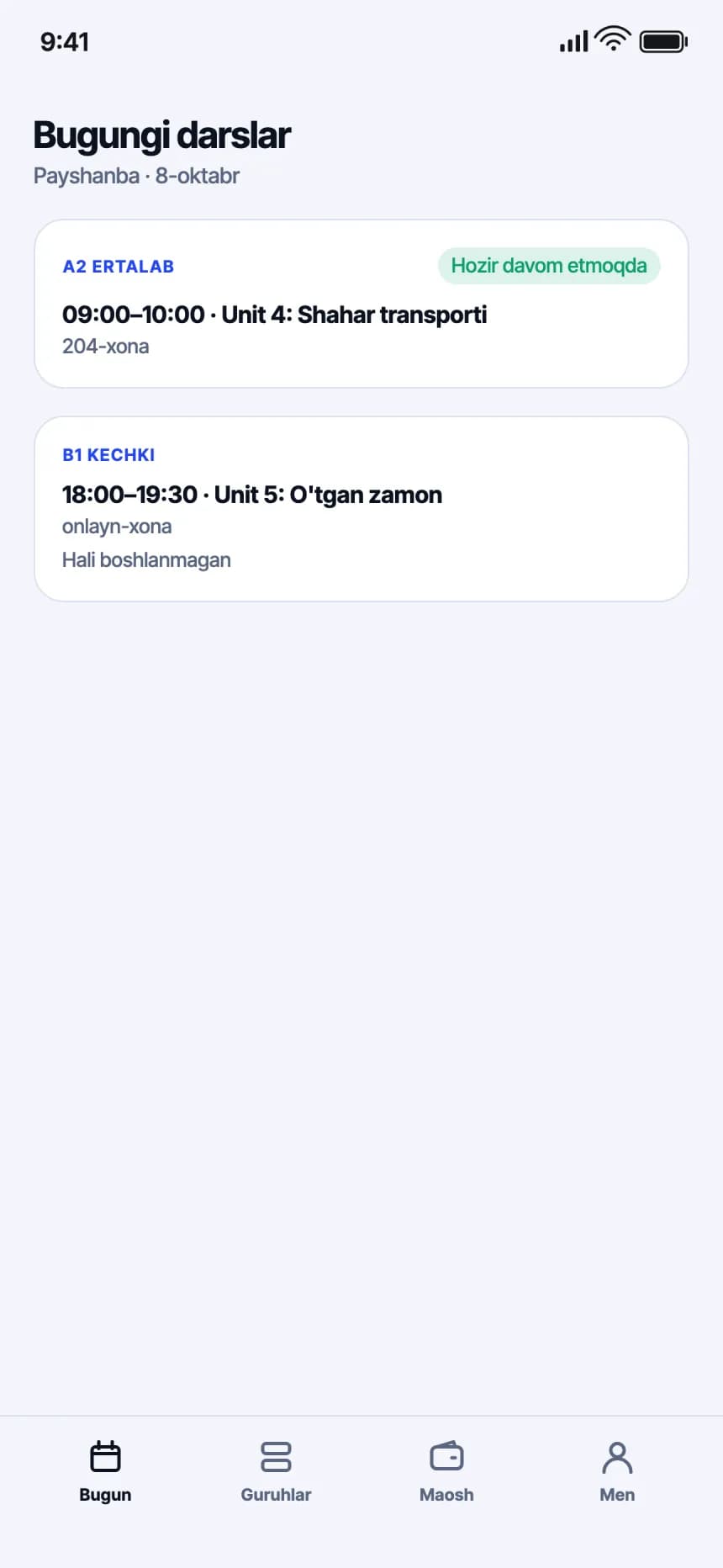 Ilmus O'qituvchi: Bugungi darslar